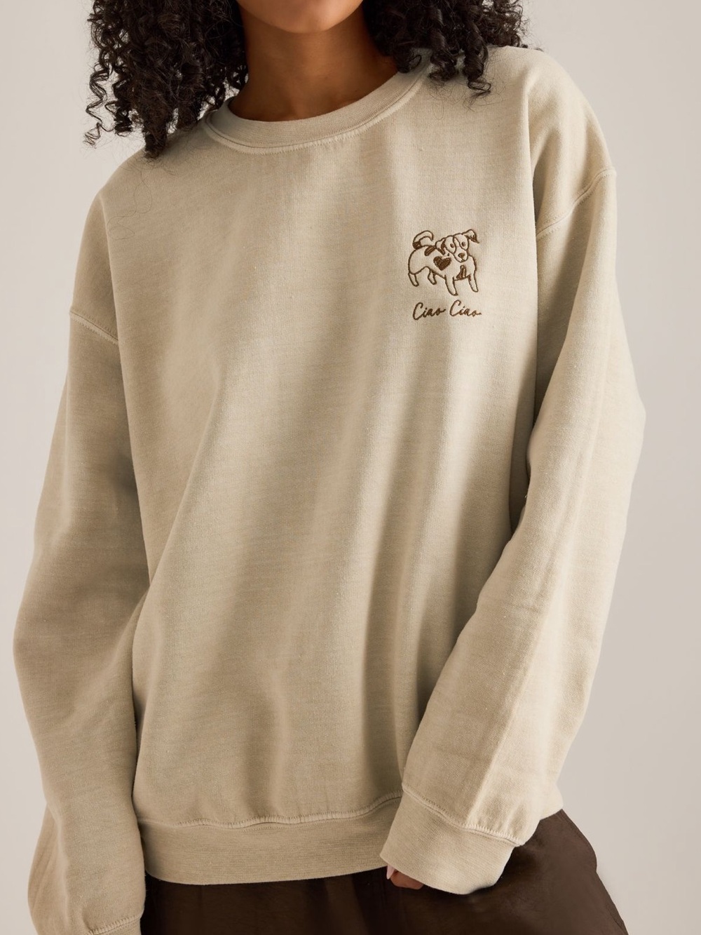 🐾Anthropologie Dog Sweatshirt Embroidered Dog Ciao New Large Oatmeal
